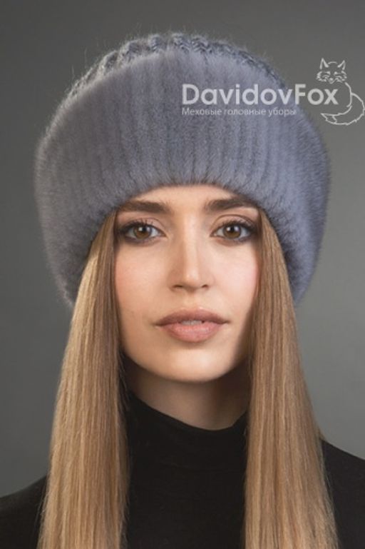 ВИДЕООБЗОР шапка Адель норка трикотаж сапфир