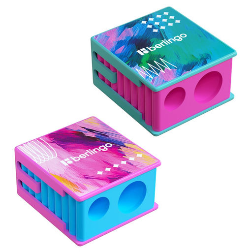 Точилка Berlingo "Collision XS" пласт., 2 отв., с контейнером (BBp_15S19) в ассорт.