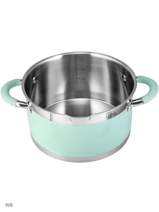 LR02-542 Кастрюля LARA (нерж) MINT 20x11см, 3,3л, носик, индукционное дно, крышка с бортом  фото 3