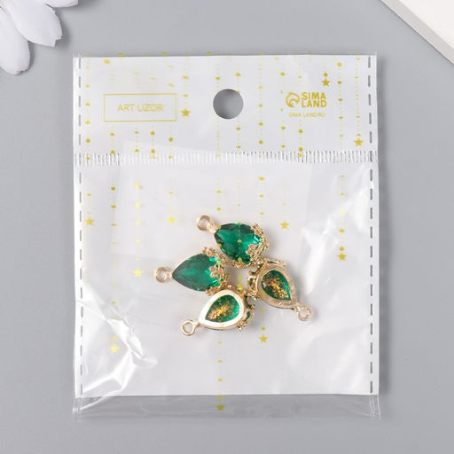 Цена за 4 шт. Декор для творчества пластик Капля с золотыми цветочками, морская волна кристалл, 2?1.2 см