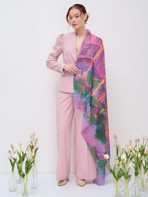 Большой, красивый двусторонний платок с рисунком в стиле арт-декои необычной текстурой ткани - Tantino фото 7