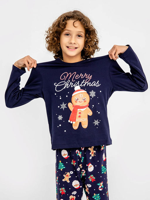 Комплект для мальчиков синий с принтом новогодние печеньки - Mark formelle фото 3