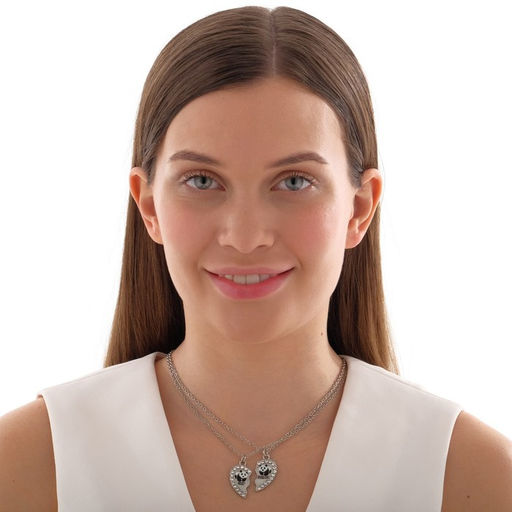 Кулоны парные «Сердечко с пандами», 45 см, цвет чёрный/белый в серебре