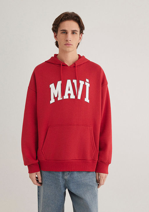 Mavi Logo Bask?l? Kapusonlu K?rm?z? Sweatshirt  фото 4