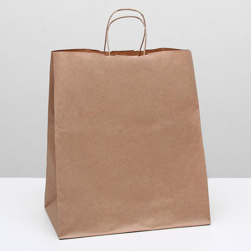 Цена за 25 шт. Пакет крафт без печати, круглая ручка 32×18×37 см