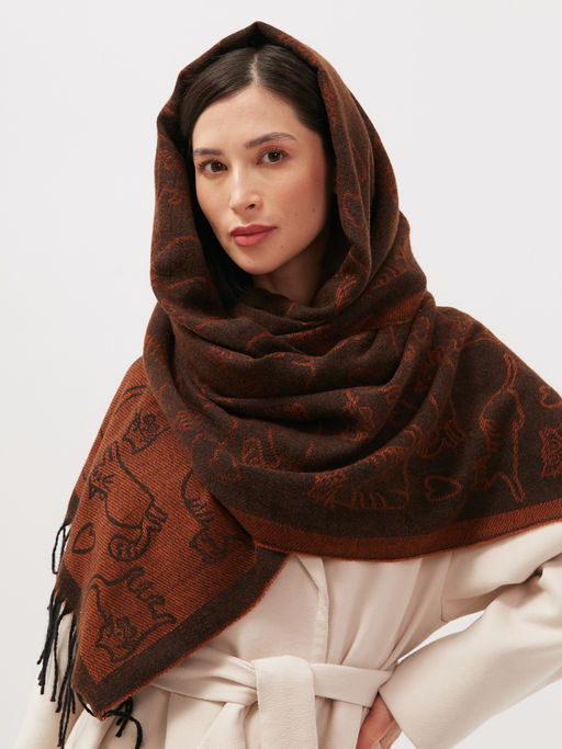 в составе шерсть Большой, мягкий, теплый двусторонний палантин с принтом. - Tantino фото 5