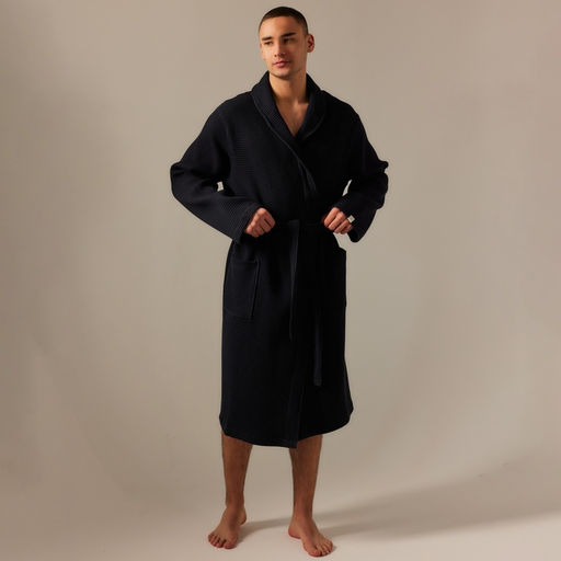 Халат вафельный мужской SL HOME: Basic «Дарк Маре», размер S, хлопок 100%, чёрный