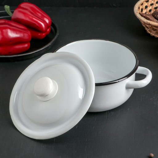 Кастрюля эмалированная, 1.5 л, цвет белый