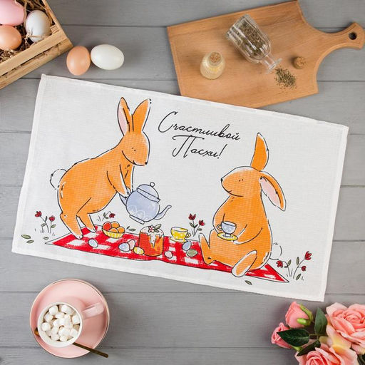 Полотенце Доляна Пасхальные зайчики 35х60 см,100% хл, вафля  фото 6