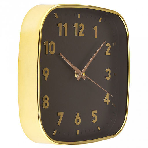 Часы настенные "Эдем" 21,3х21,3х4см, мягкий ход, циферблат шоколадный; цифры арабские, золотой; корпус пластик, золотой; в коробке (Китай)