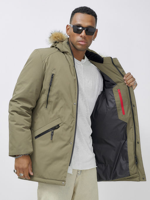 Парка мужская зимняя удлиненная с мехом бежевого цвета 606_1B - Wonderrman фото 16