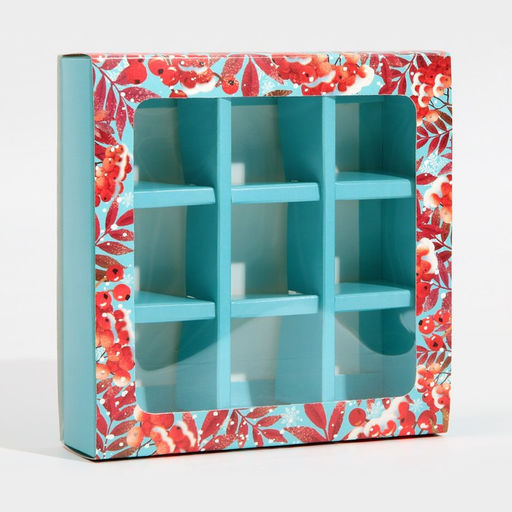 Цена за 5 шт. Коробка под 9 конфет с ячейками  «Рябина» 14,5 х 14,5 х 3,5 см