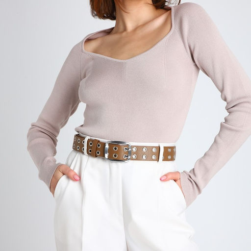 Ремень женский, ширина 4 см, люверсы, винт, пряжка металл, цвет бежевый - Simaland фото 3