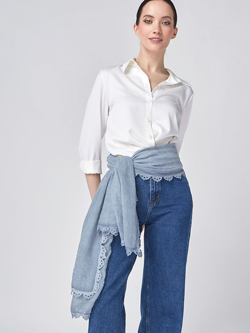 Большой, мягкий, тонкий и очень нежный двусторонний палантин с рисунком. - Tantino фото 4