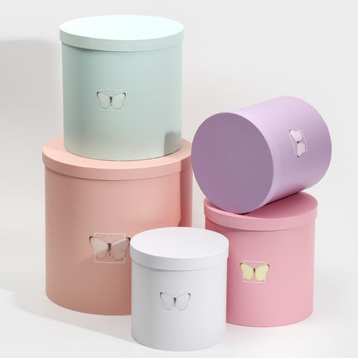 Набор круглых подарочных коробок 5 в 1 Бабочки, 23 23 25 15 15 15 см - Дарите счастье фото 2