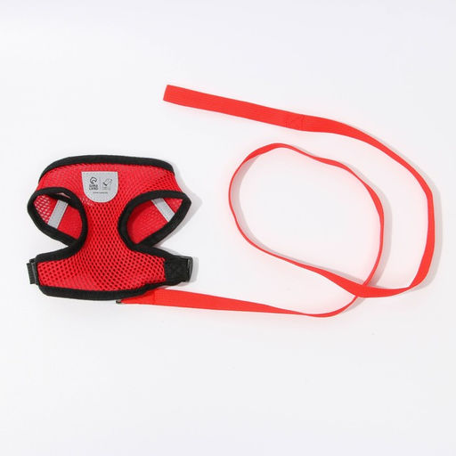 Шлейка дышащая с поводком и светоотражающей нашивкой, M, ОШ 33, ОГ 32-43, красная - Пушистое счастье фото 2