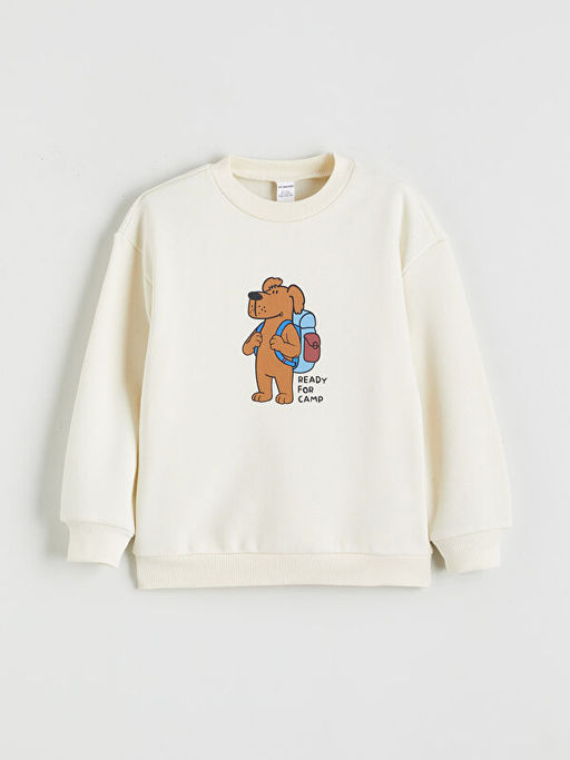 Bask?l? Erkek ?ocuk Kal?n Sweatshirt