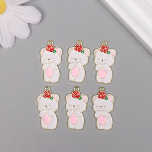Цена за 6 шт. Декор для творчества металл, эмаль «Мишка с цветочком», 2.8×1.5 см
