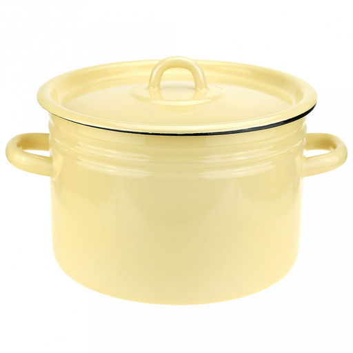 Кастрюля эмалированная 5,5л, цилиндрическая форма, металлическая крышка, ванильный (Россия)