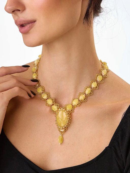 Изысканное колье из бисера и натурального балтийского янтаря Лукоморье - Амберхолл фото 4