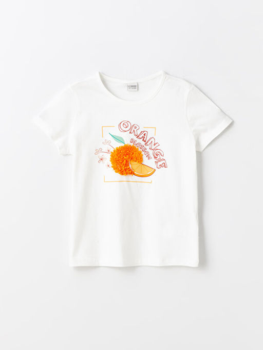 Bisiklet Yaka Bask?l? K?sa Kollu K?z ?ocuk Ti??rt