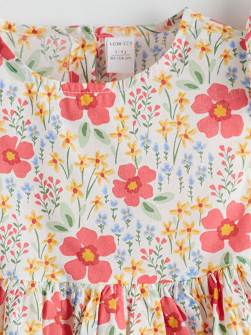 Bisiklet Yaka ?i?ekli K?z ?ocuk Elbise