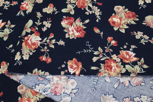 Микровельвет Крупные розы цв.чернильно-синий, ш.1.1м, хлопок-100%, 125гр/м.кв - Купава фото 4