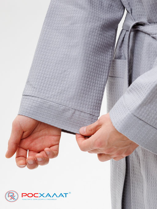 Мужской вафельный халат с планкой серый В-03 (20) - Росхалат фото 4