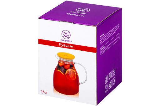 Кувшин 1,5 л 17,5*13,5*19,3 см "Crystal glass"+ бамбук.крышк имеющая мет.дно и силик.проклад,стекло