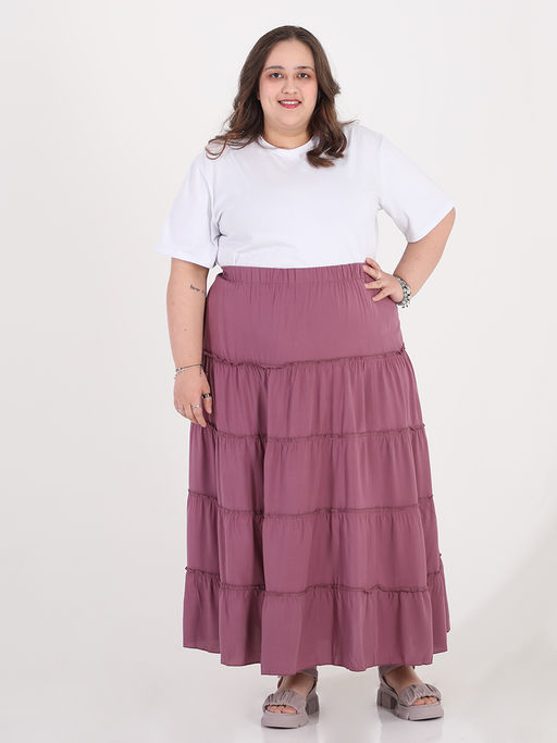 Длинная летняя юбка больших размеров ярусы - Almond фото 2