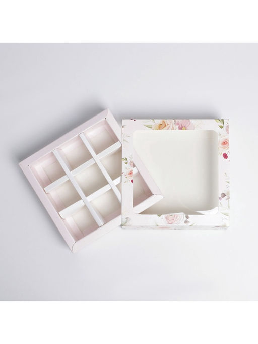 Цена за 5 шт. Коробка для конфет, кондитерская упаковка, 9 ячеек, «С 8 Марта» 14.5×14.5×3.5 см