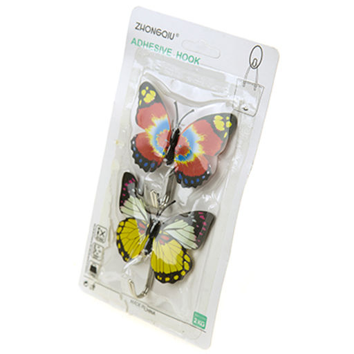 Крючок на липучке Бабочка металлический с пластмассовым основанием, 2 штуки, 6,5х7х1,8см, цвета микс, в блистере (Китай) - Домашняя мода фото 4