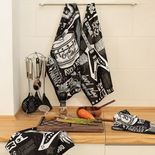 Набор кухонных полотенец Доляна Rock'n'roll 35х60см-4шт, 100% хл  фото 6