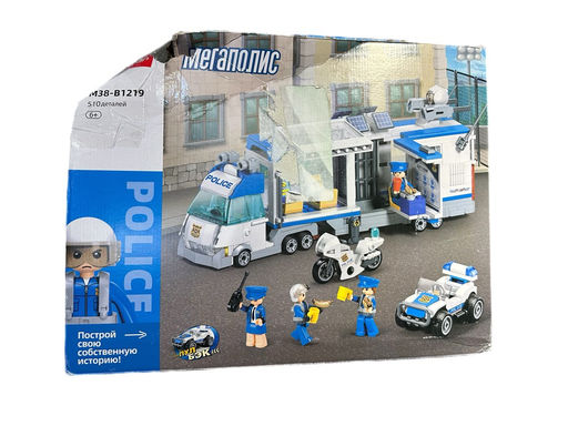 УЦЕНКА. Конструктор SLUBAN 510 дет. "Мобил. полицейский участок + джип и мотоцикл" (М38-B1219) в ОЧЕНЬ МЯТОЙ коробке