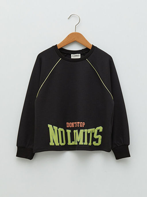 Bisiklet Yaka Yaz? Bask?l? Uzun Kollu Erkek ?ocuk Sweatshirt