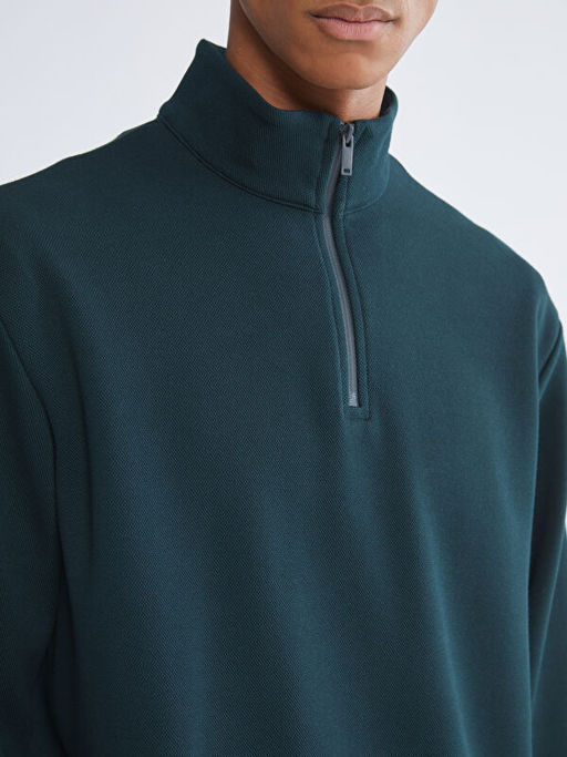 Fermuarl? Dik Yaka Erkek Kal?n Sweatshirt