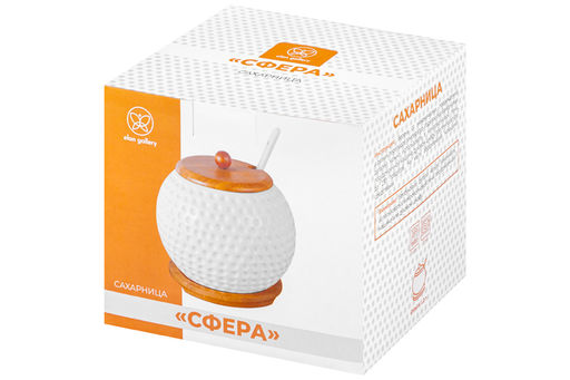 Сахарница 1,2 л 15*15*15 см "Сфера" + ложка + дер. крышка на дер. подставке