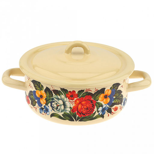 "Татьяна" Кастрюля эмалированная 1,45л, форма цилиндрическая, металлическая крышка (Россия)