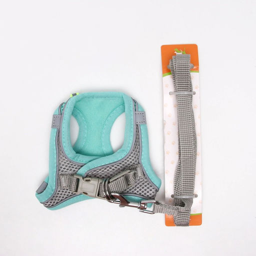 Комплект с мягкой шлейкой, размер XXS, поводок 150 х 1,5 см, ОГ 28-30 см, ОШ 24-26 см, бирюз - Пижон фото 8