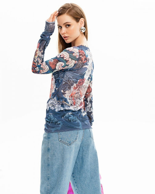 Лонгслив из сетки авторский принт - Sahar art lab фото 4