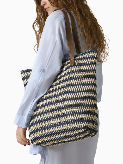 Сумка пляжная на молнии, на подкладке, белая/синяя - Simaland фото 3