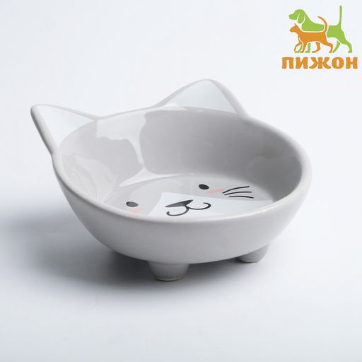 Миска керамическая Голова кота 150 мл - 1412.56.5 см, серая - Пижон фото 2