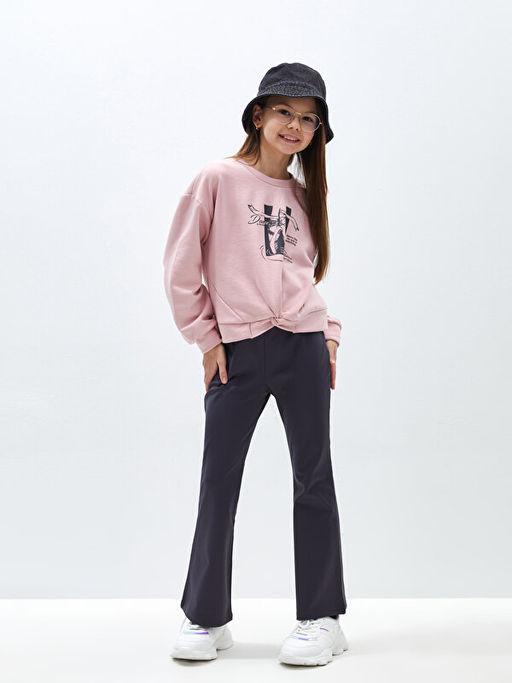 Bisiklet Yaka Bask?l? Uzun Kollu K?z ?ocuk Sweatshirt - Waikiki фото 2