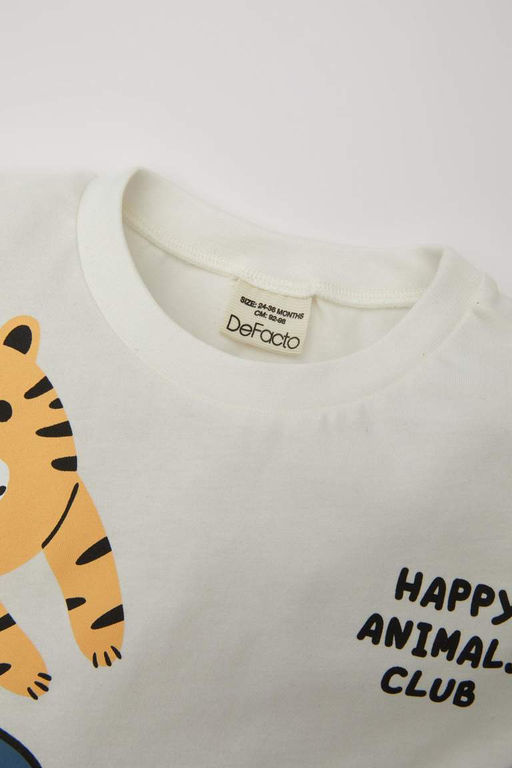Футболка с короткими рукавами и круглым вырезом для маленьких мальчиков с животным рисунком - Defacto фото 4