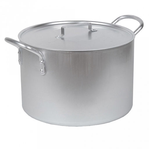 Котел алюминиевый 20л, д34см, h22,5см, s2,5мм, матовая, 2 металлические ручки, металлическая крышка (Россия)
