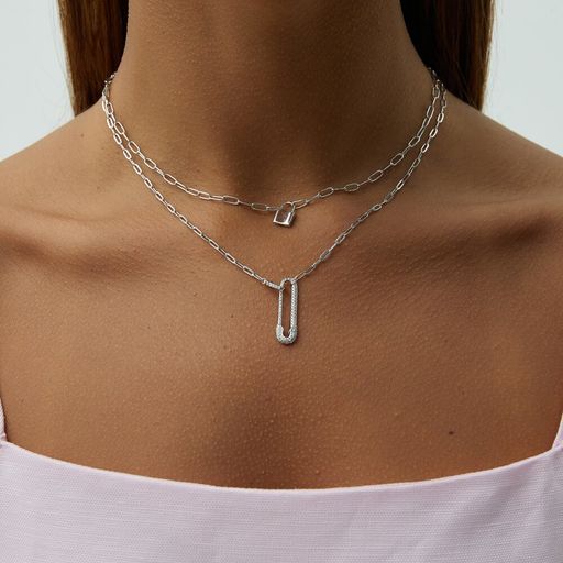 Колье - цепь с замком из серебра