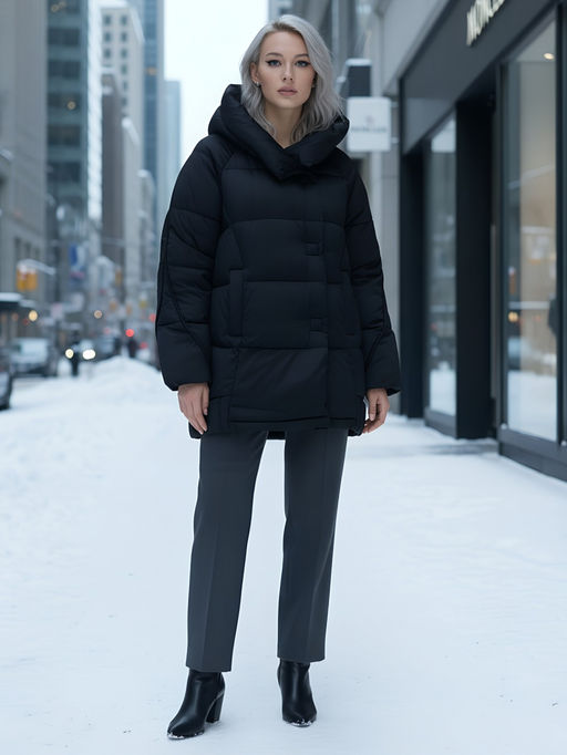 Куртка зимняя женская с капюшоном модная черного цвета 7651Ch - Visdeer фото 21