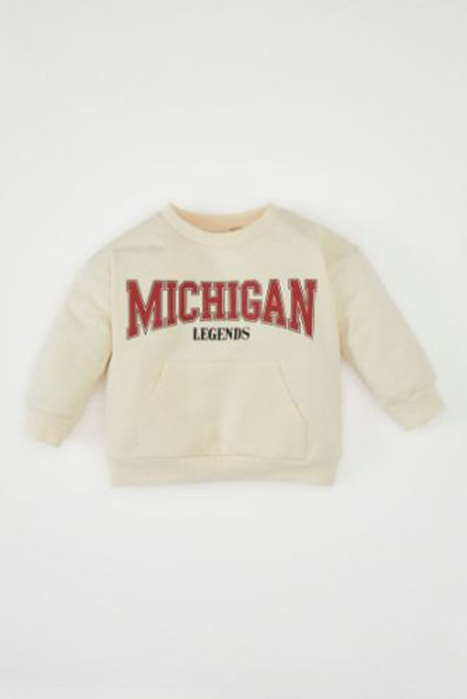 Erkek Bebek Bisiklet Yaka Bask?l? Sweatshirt