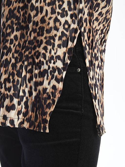 G?mlek Yaka Leopar Desenli Kad?n Bluz
