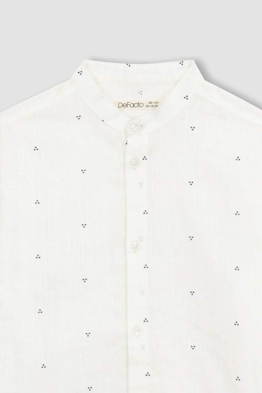 Белая рубашка с длинным рукавом и принтом в льняном стиле для мальчика - Defacto фото 8